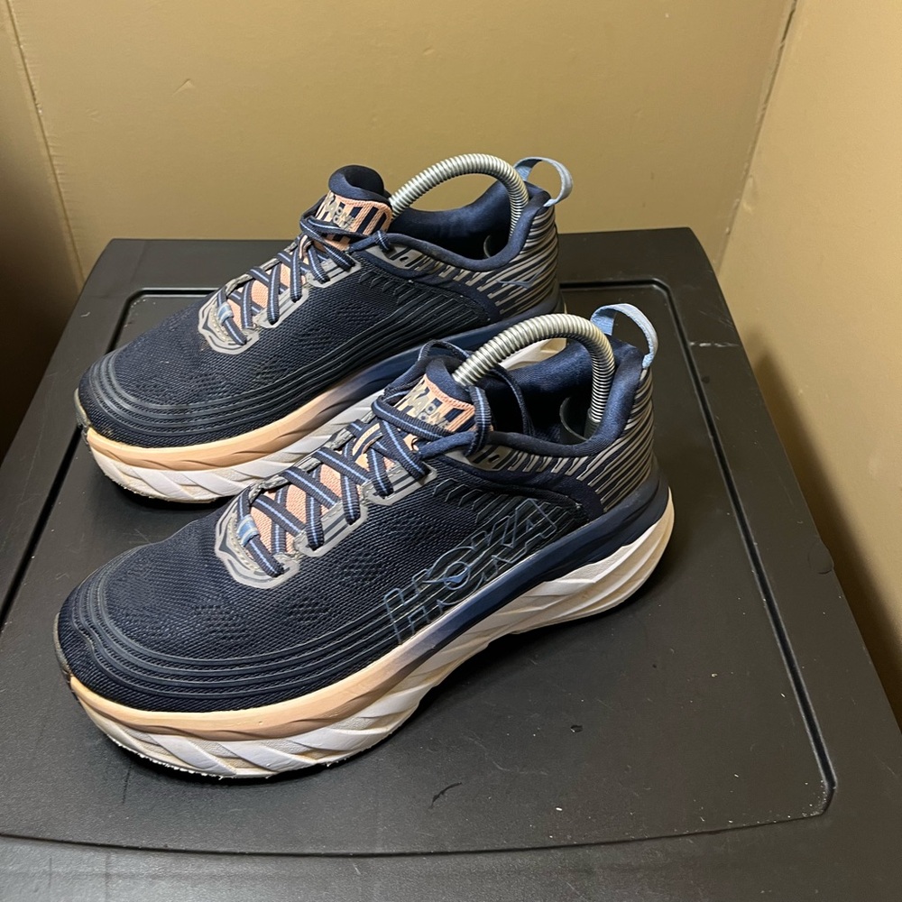 Hoka Navy Blue and Peach Women's Athletic Shoes
